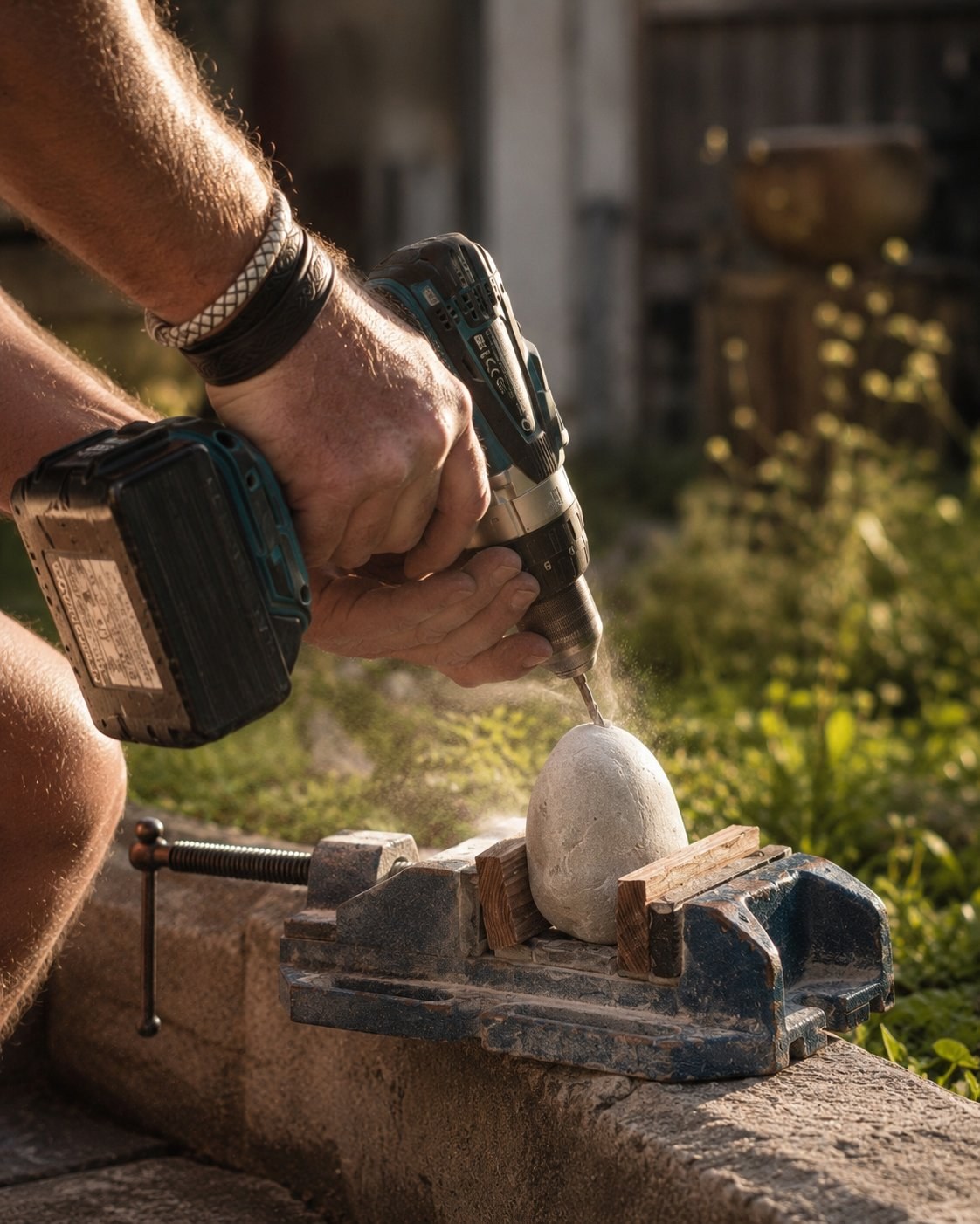 Bearbeitung eines Steins in reiner Handarbeit